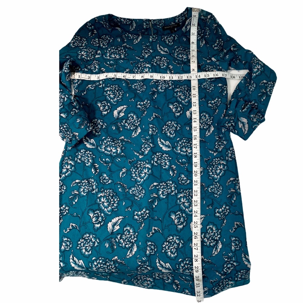 BANANA REPUBLIC Sz 0P Dress Blue Floral 3/4 Victorian Cuff Sleeve Modern - Picture 6 of 8